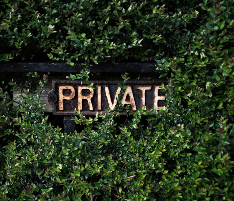 A weathered rectangular sign with the word 'PRIVATE' in uppercase letters, mounted on a dark wooden board, is partially obscured by dense green foliage. The foliage consists of small, glossy leaves th